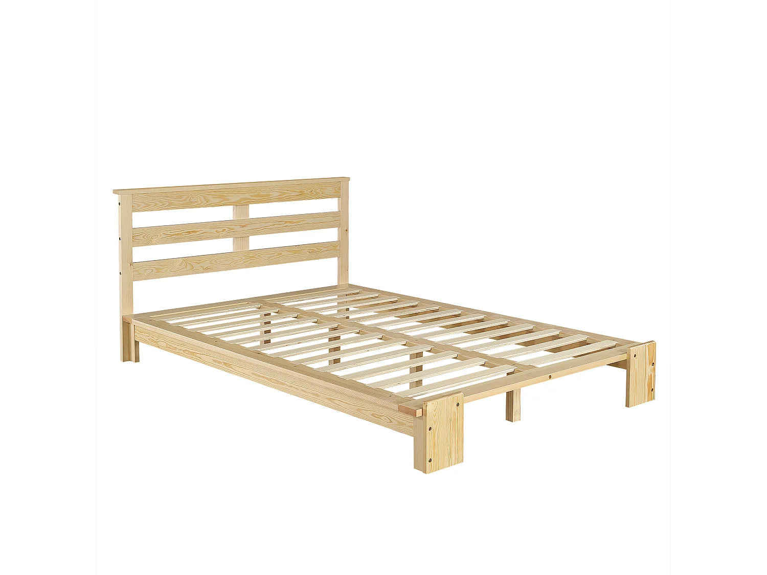 Lit adulte 140x200 cm en bois - Tête de lit avec fermeture velcro - Couleur bois clair