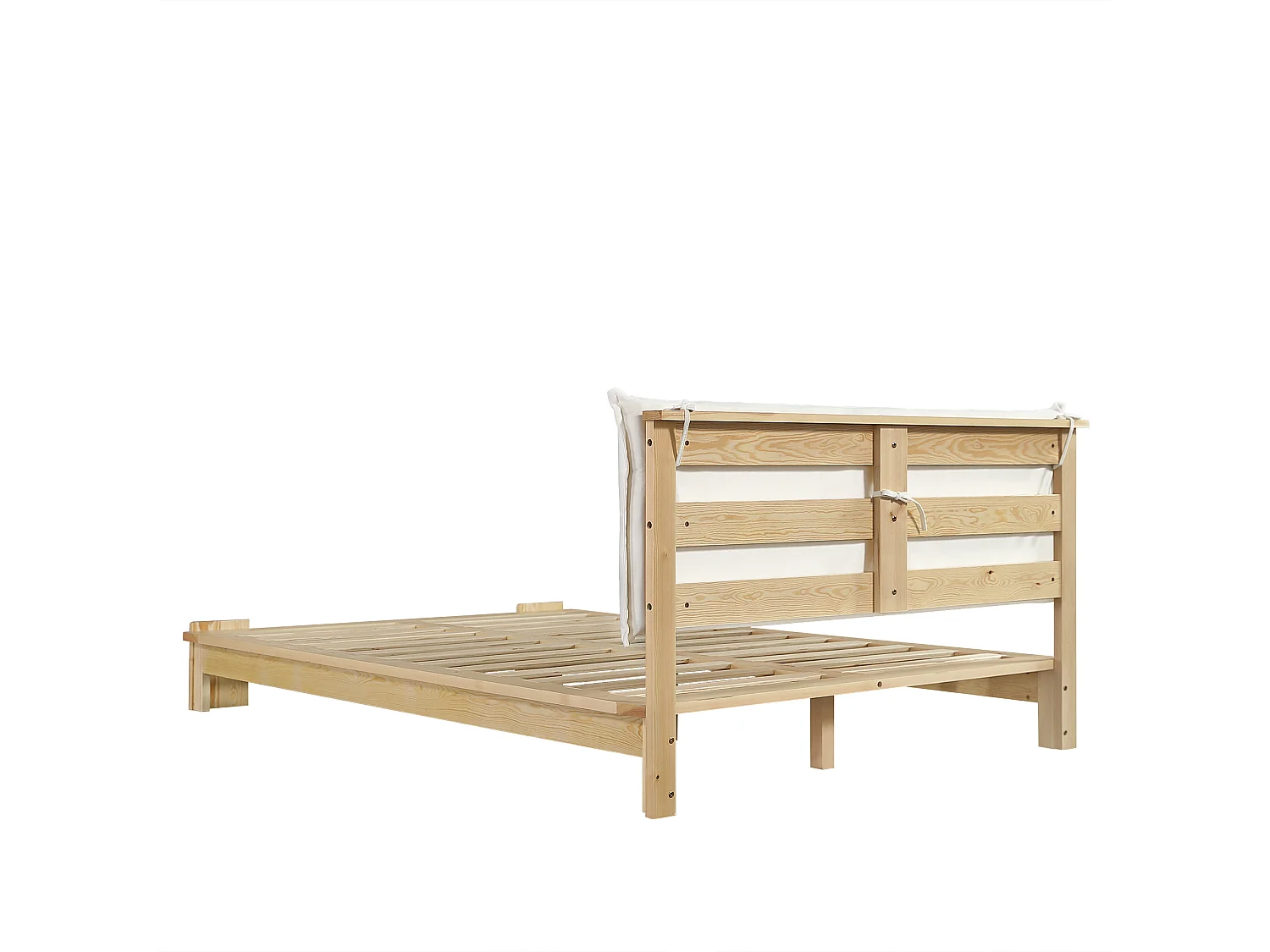 Lit adulte 140x200 cm en bois - Tête de lit avec fermeture velcro - Couleur bois clair