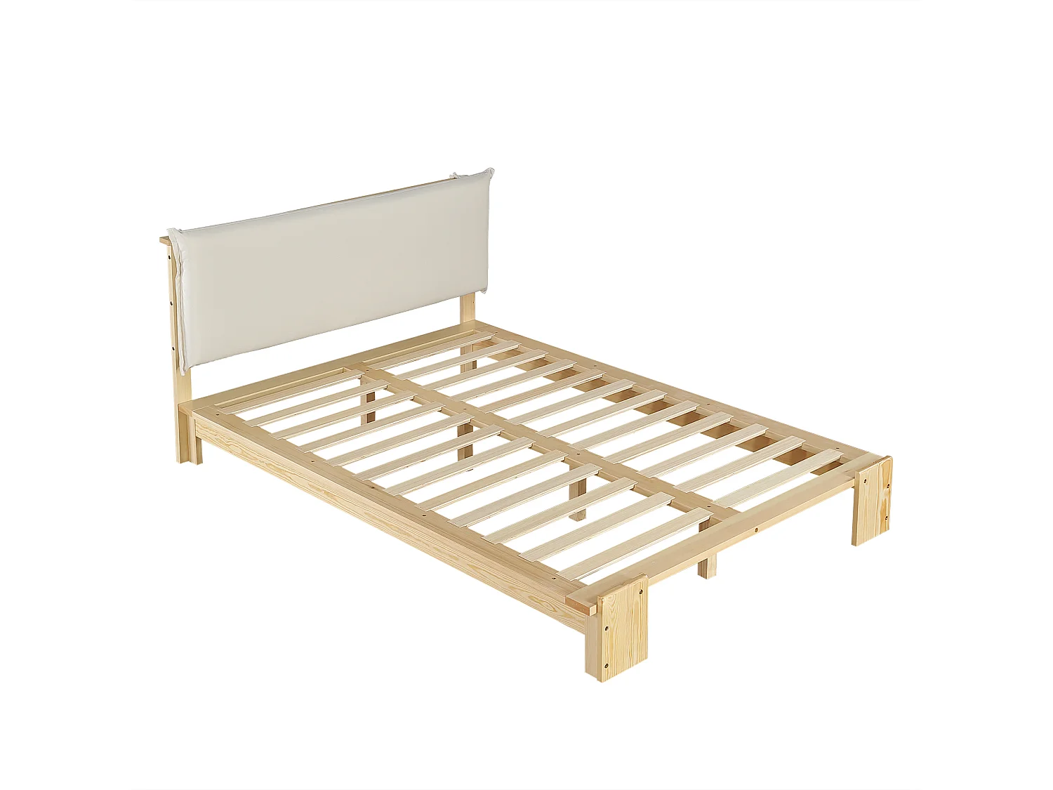 Lit adulte 140x200 cm en bois - Tête de lit avec fermeture velcro - Couleur bois clair