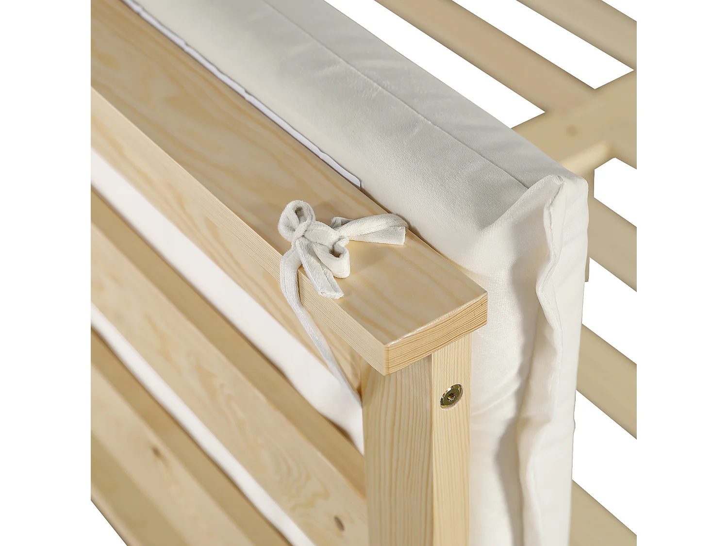 Lit adulte 140x200 cm en bois - Tête de lit avec fermeture velcro - Couleur bois clair