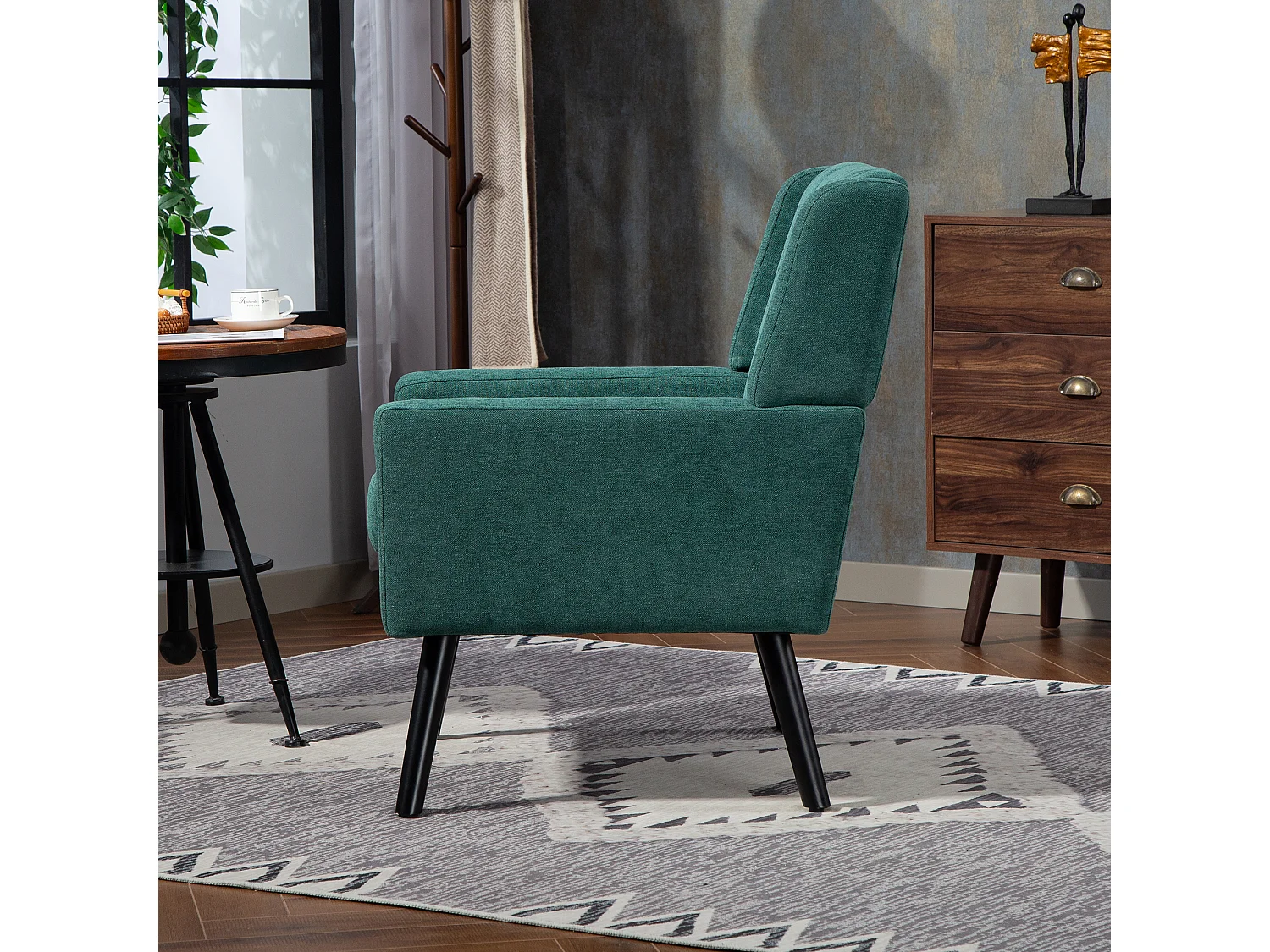 Canapé 2 places et fauteuils en tissu lin vert - Ensemble de 2 avec pieds en bois