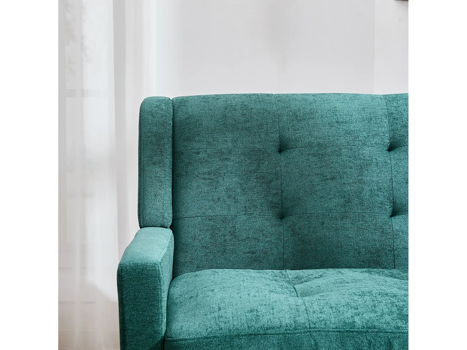 Canapé 2 places et fauteuils en tissu lin vert - Ensemble de 2 avec pieds en bois