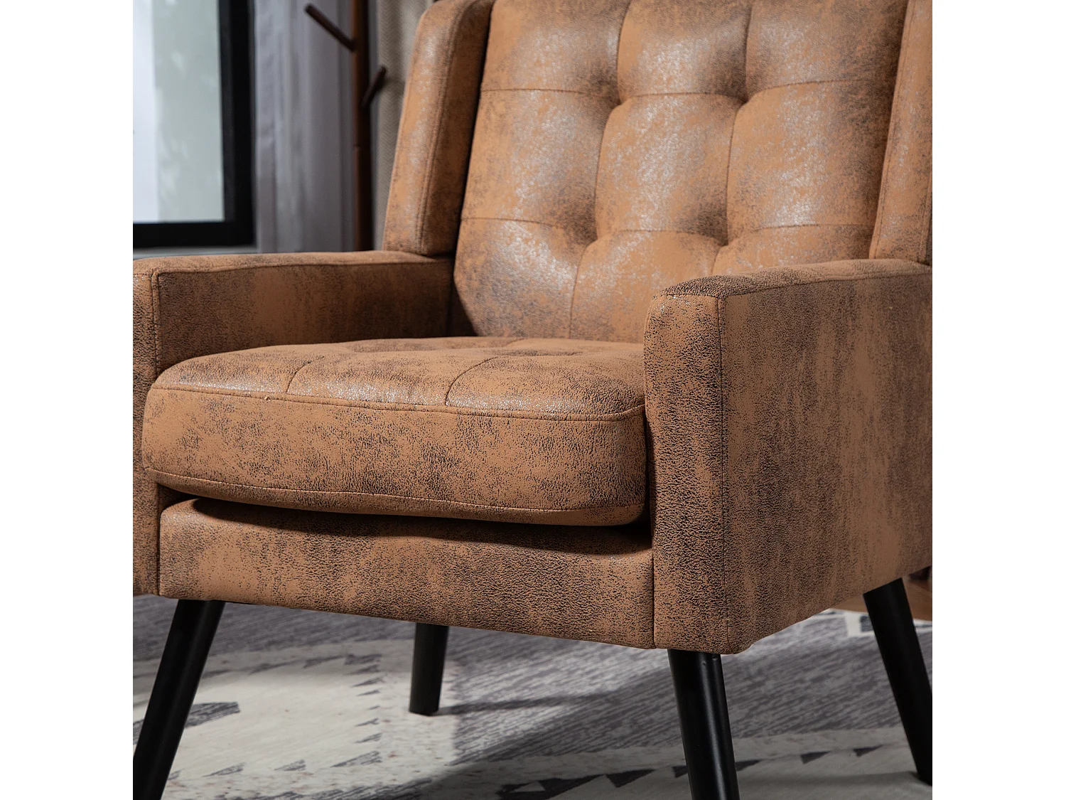 Canapé 2 places et fauteuils en tissu suédine café - Ensemble de 2 avec pieds en bois