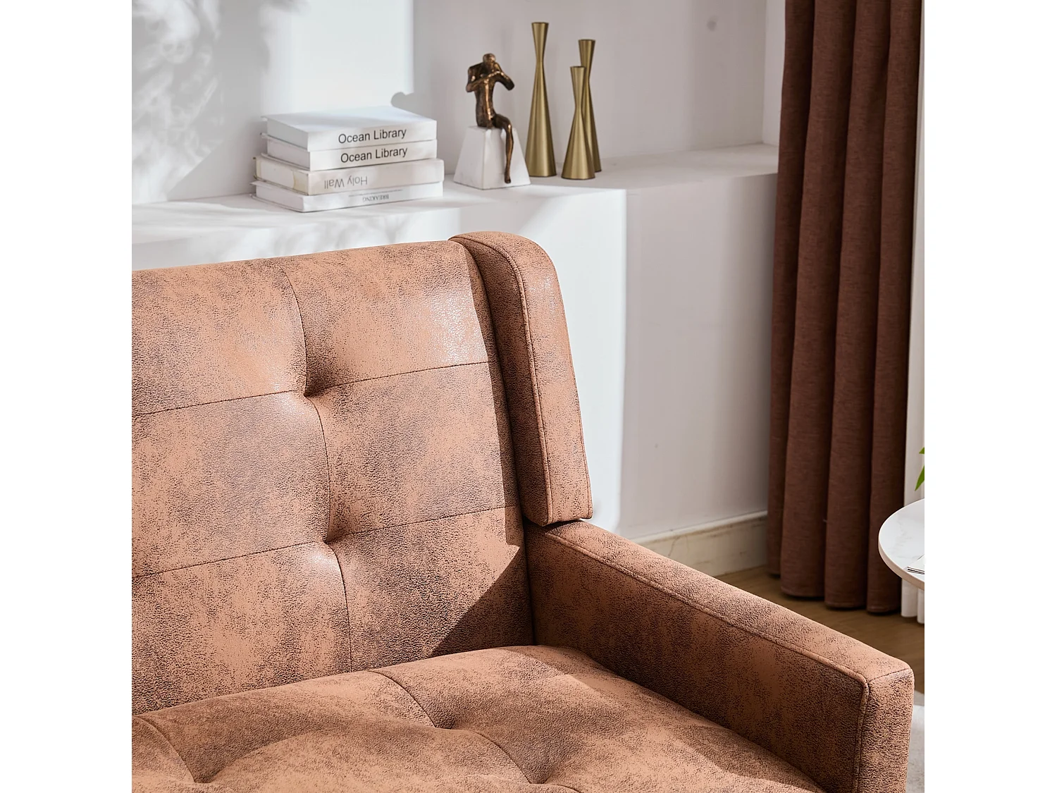 Canapé 2 places et fauteuils en tissu suédine café - Ensemble de 2 avec pieds en bois