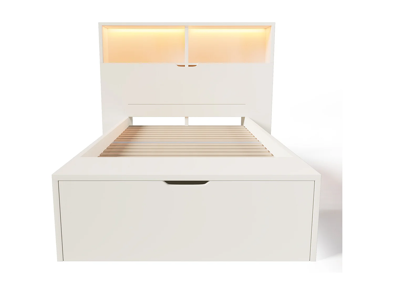 Lit enfant 90x200 cm avec LED, ports USB, tiroirs et banc - Bois blanc