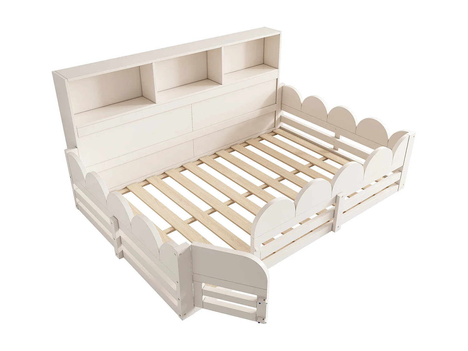 Lit enfant 140x200 cm au sol blanc avec porte et étagère