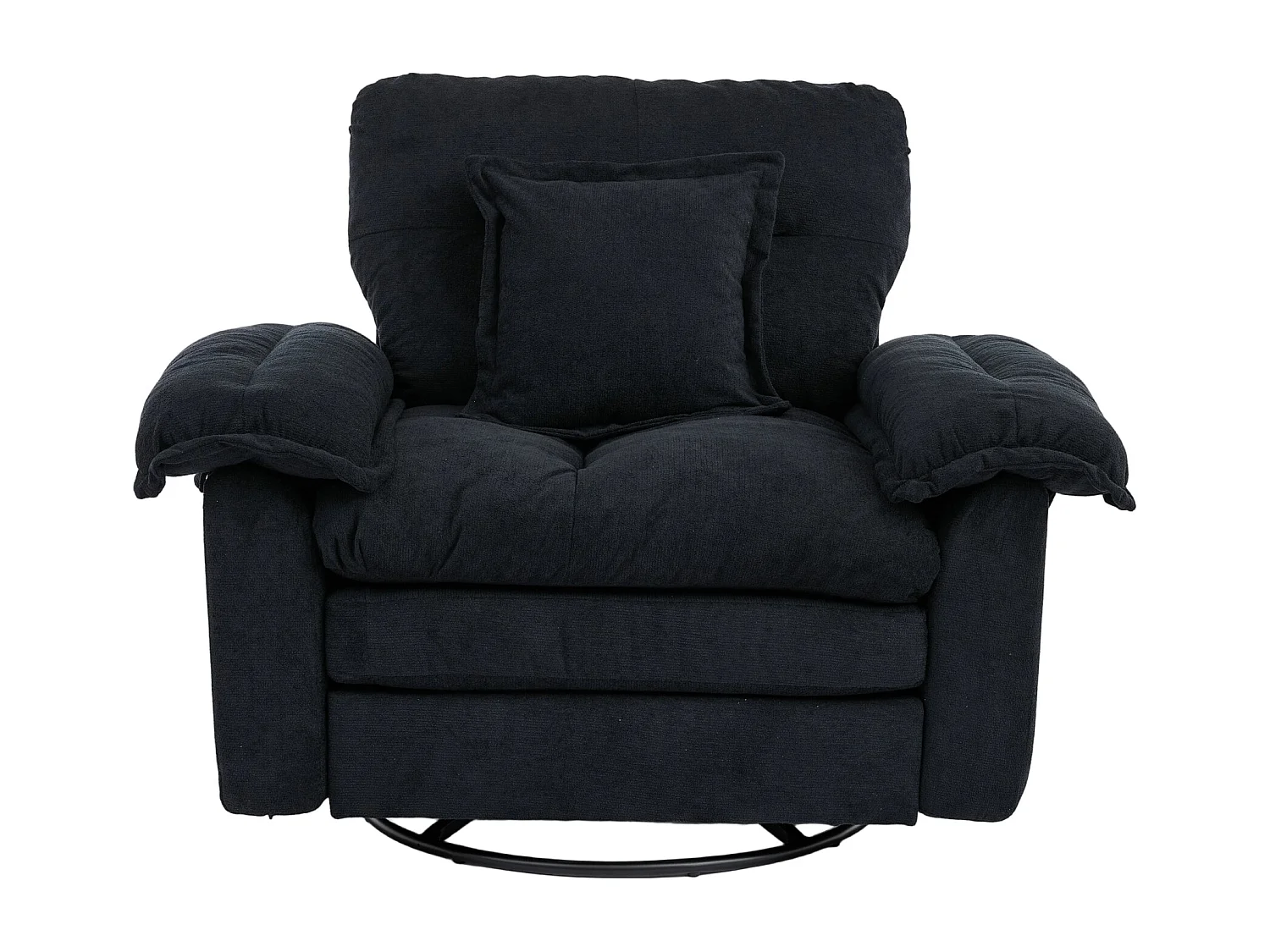 Fauteuil pivotant en tissu chenille noir avec coussin - Pour salon, chambre et bureau