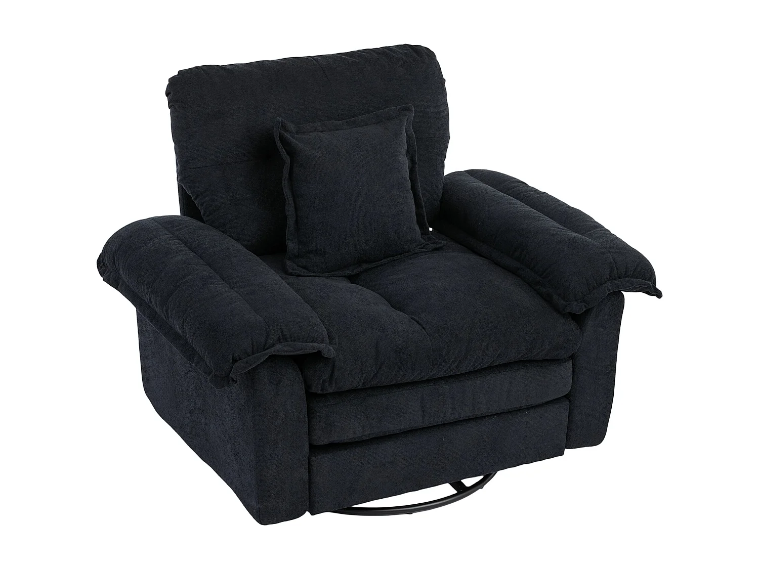 Fauteuil pivotant en tissu chenille noir avec coussin - Pour salon, chambre et bureau