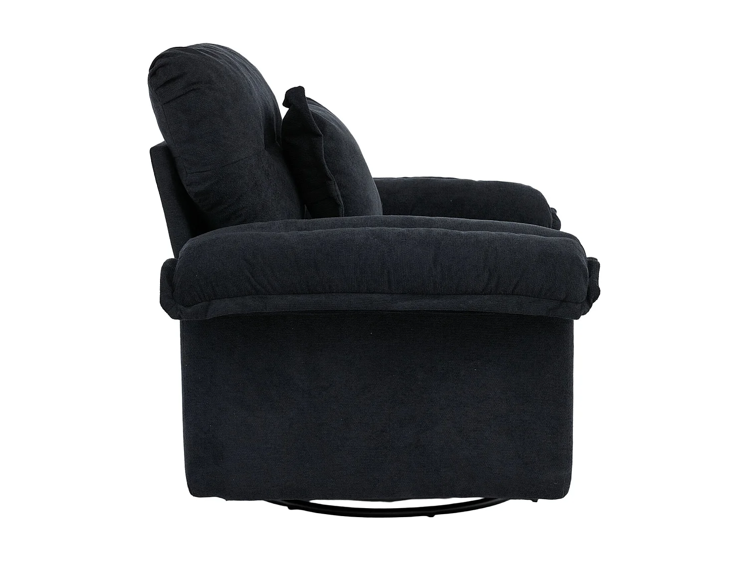 Fauteuil pivotant en tissu chenille noir avec coussin - Pour salon, chambre et bureau