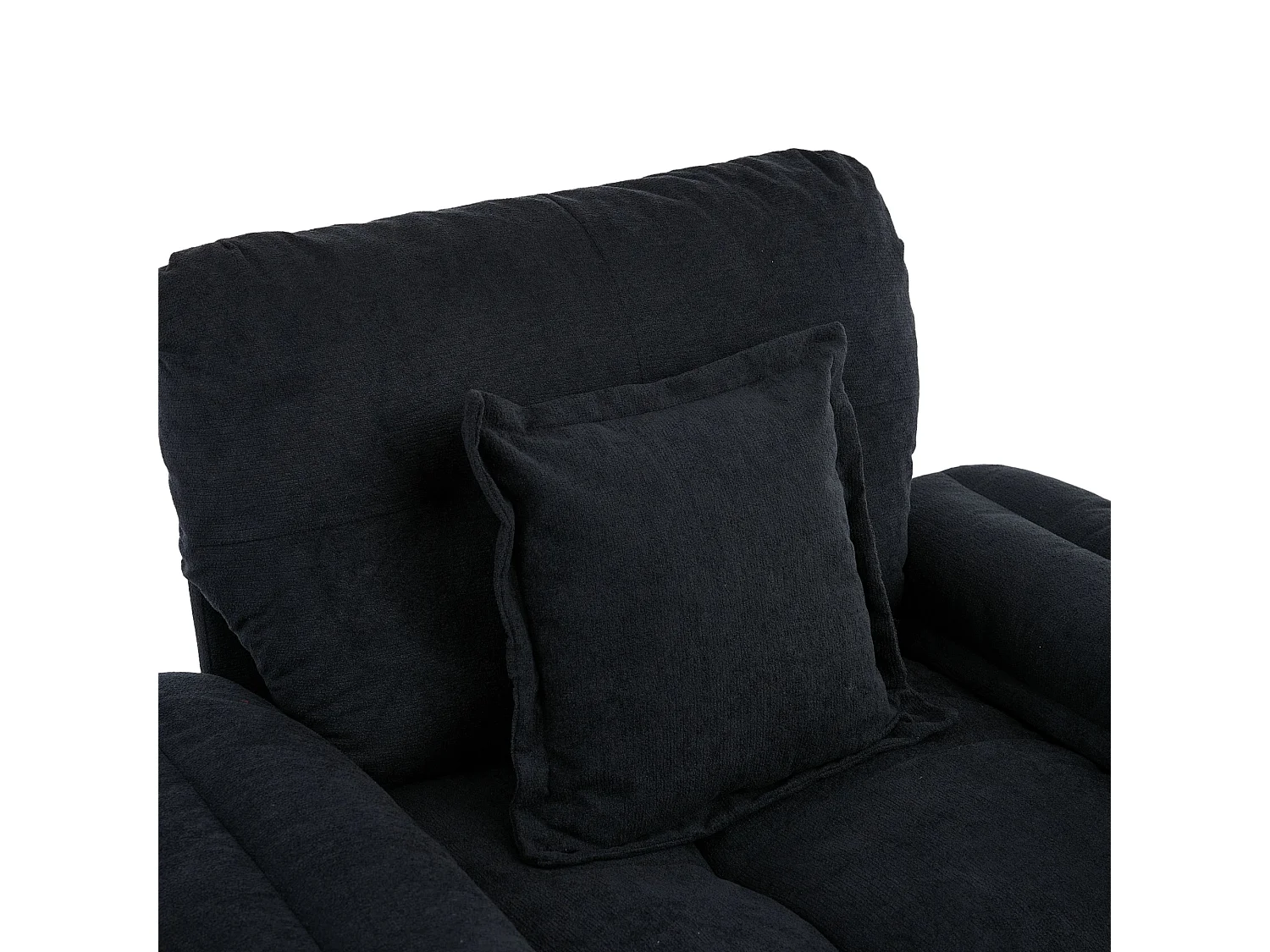 Fauteuil pivotant en tissu chenille noir avec coussin - Pour salon, chambre et bureau