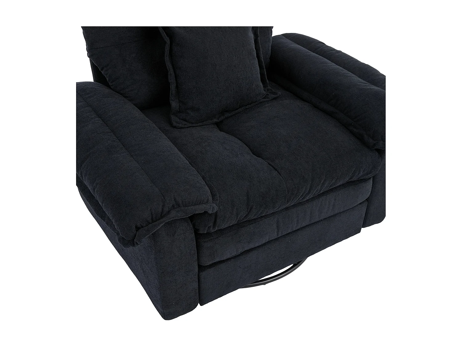 Fauteuil pivotant en tissu chenille noir avec coussin - Pour salon, chambre et bureau