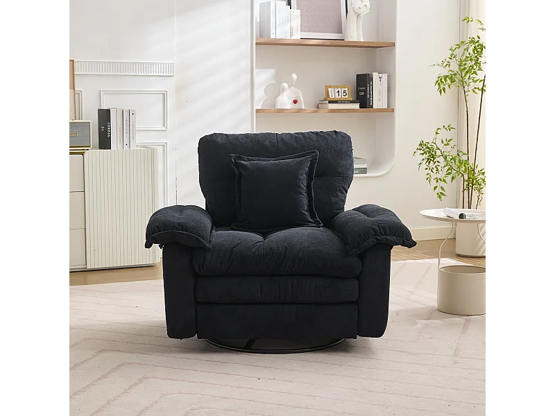 Sillón giratorio en tejido chenilla negro con cojín - Para salón, dormitorio y oficina