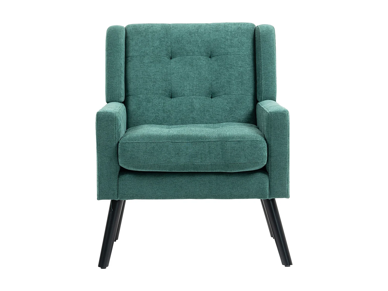 Retro groene linnen fauteuil met houten poten