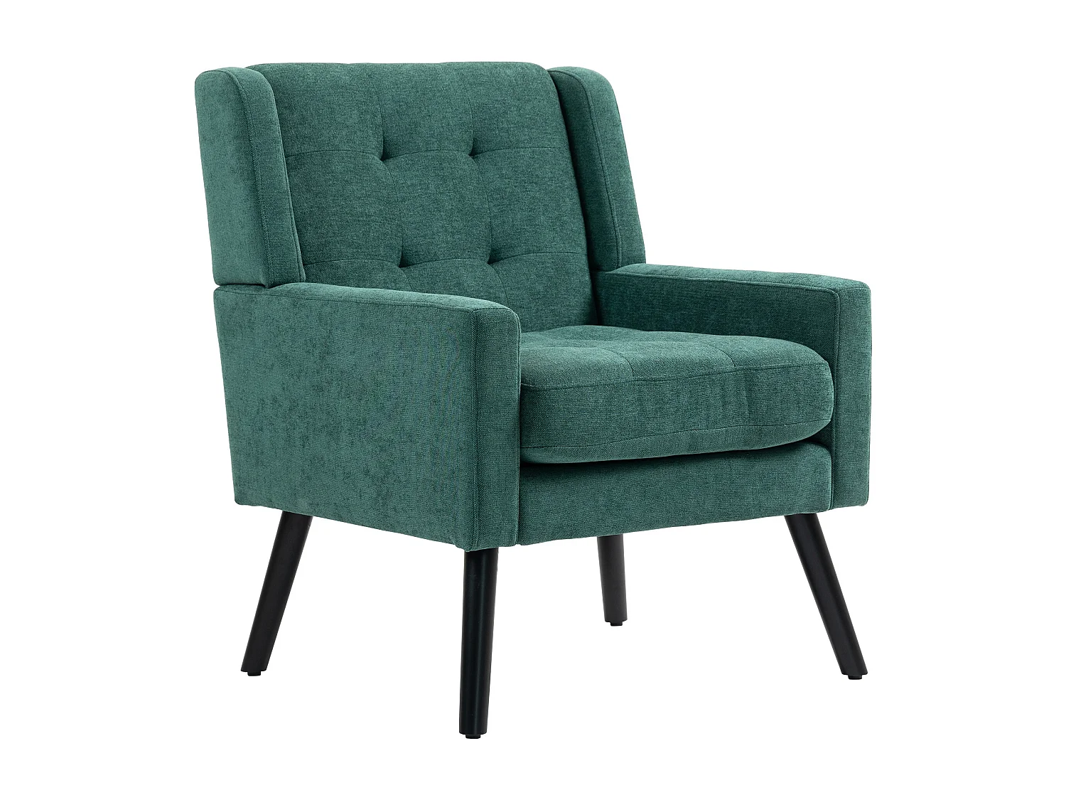 Retro groene linnen fauteuil met houten poten