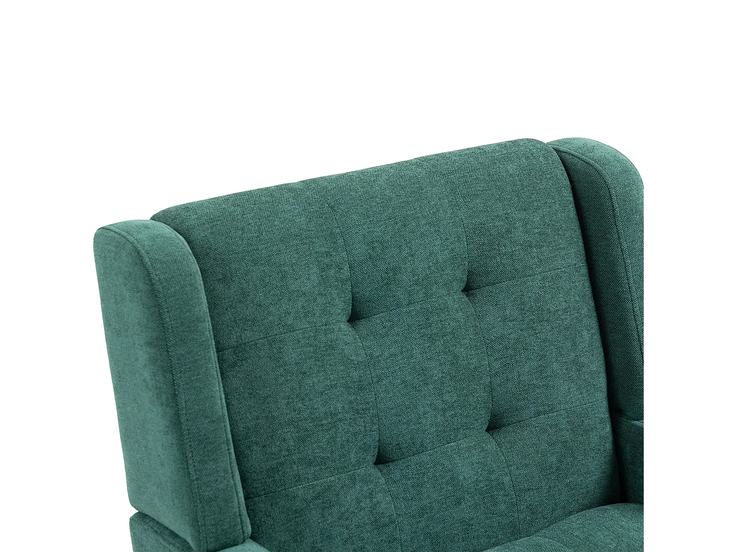 Retro groene linnen fauteuil met houten poten