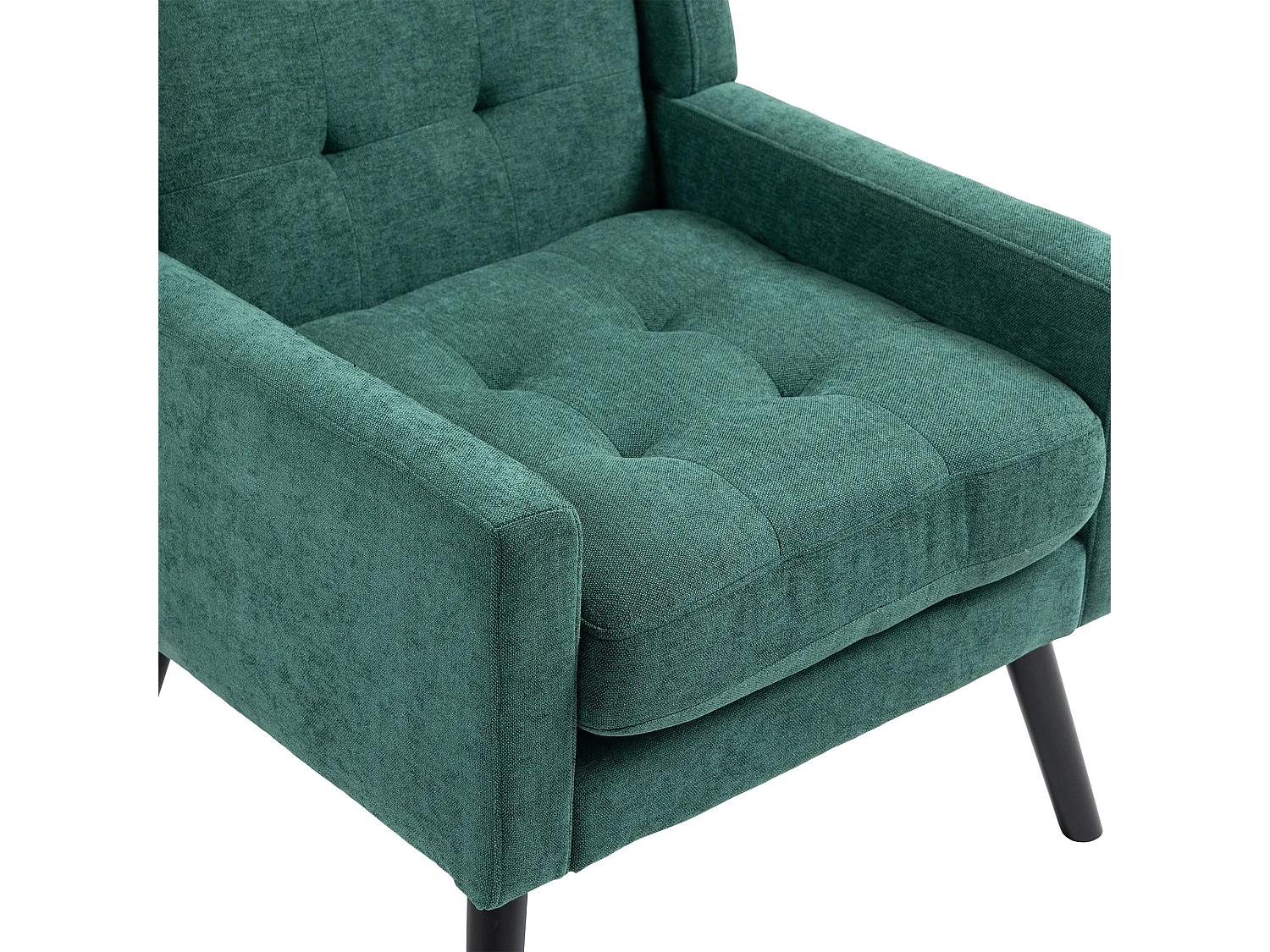Retro groene linnen fauteuil met houten poten