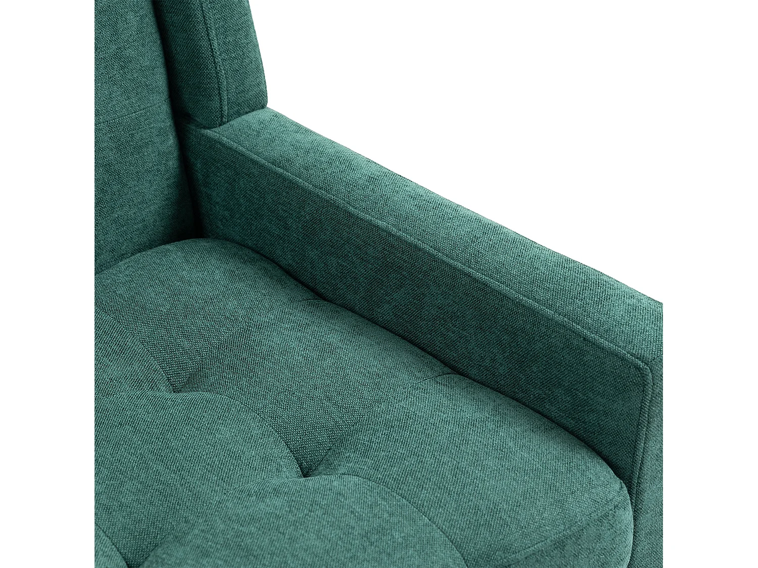 Retro groene linnen fauteuil met houten poten