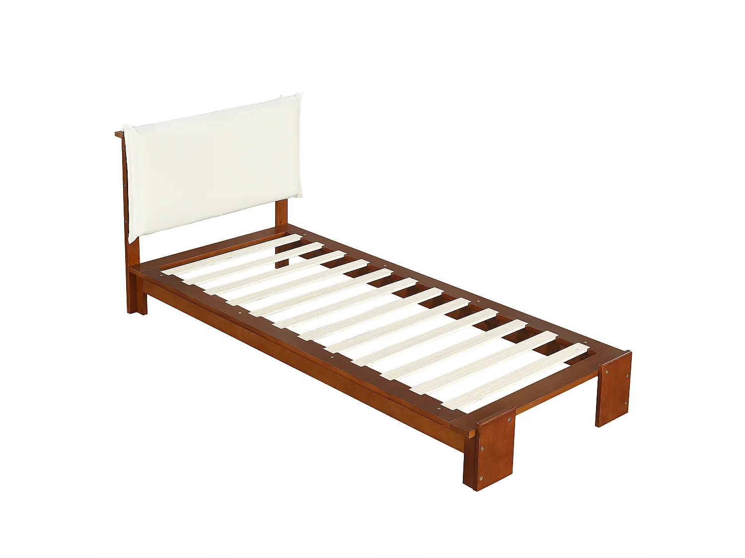 Lit simple 90x200 cm en bois - Tête de lit avec fermeture velcro - Couleur bois foncé