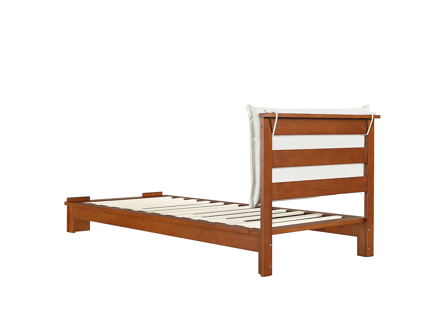 Lit simple 90x200 cm en bois - Tête de lit avec fermeture velcro - Couleur bois foncé