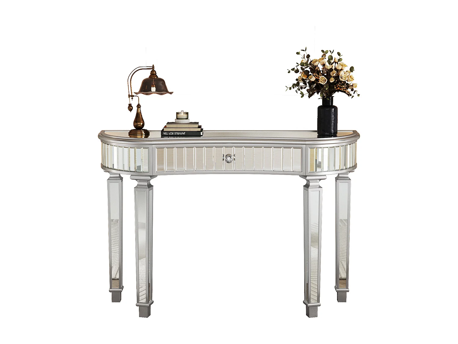 Consola con cajón - Cristal acabado plata y gris - Para dormitorio, vestidor y salón