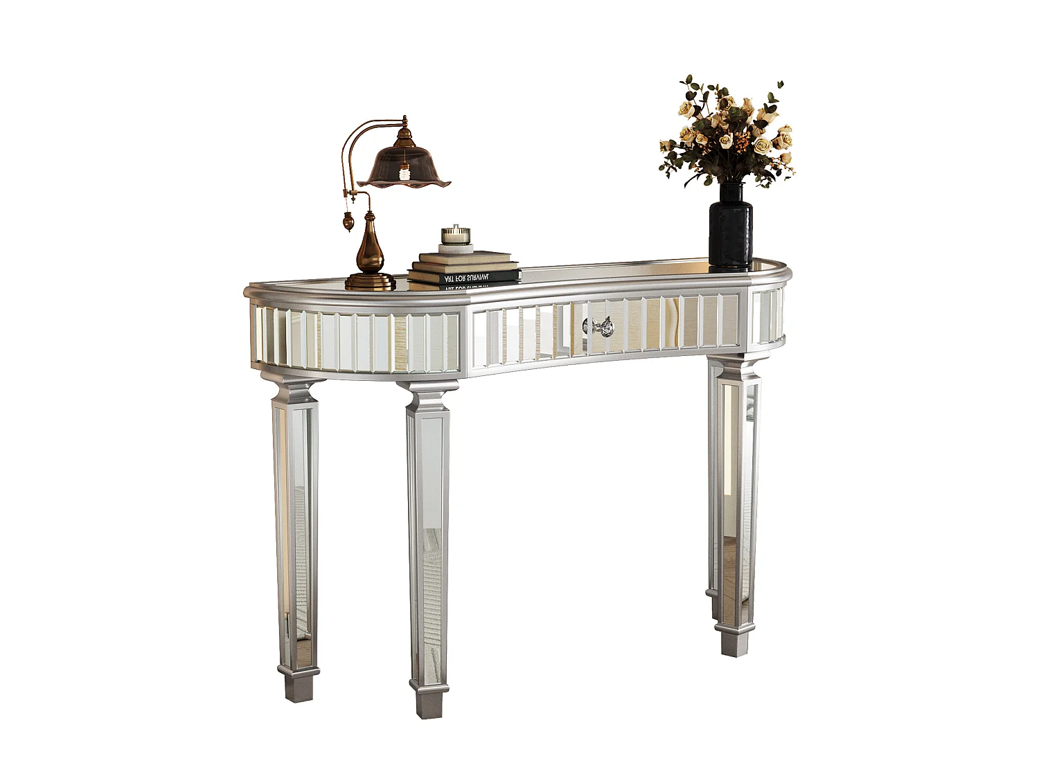 Consola con cajón - Cristal acabado plata y gris - Para dormitorio, vestidor y salón