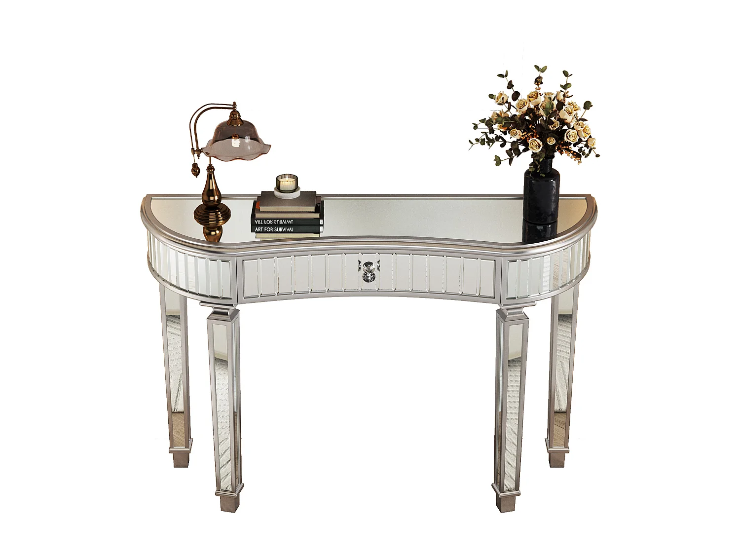 Consola con cajón - Cristal acabado plata y gris - Para dormitorio, vestidor y salón