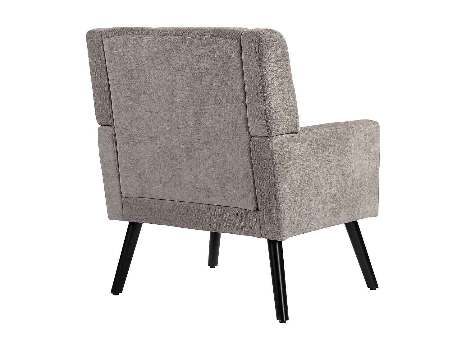 Fauteuil in lichtgrijze linnen stof met houten poten.