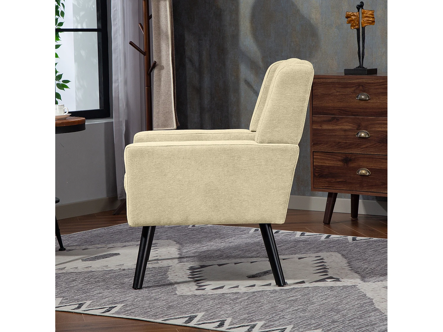 Canapé 2 places et fauteuils en tissu lin beige - Ensemble de 2 avec pieds en bois