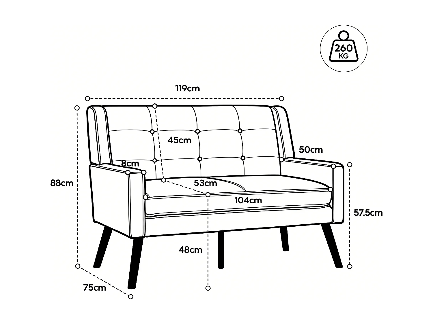 Canapé 2 places et fauteuils en tissu lin beige - Ensemble de 2 avec pieds en bois
