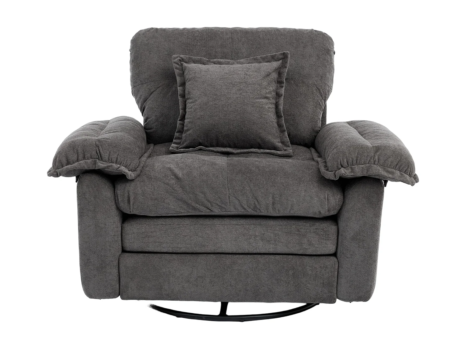 Fauteuil pivotant en tissu chenille gris avec coussin - Pour salon, chambre et bureau