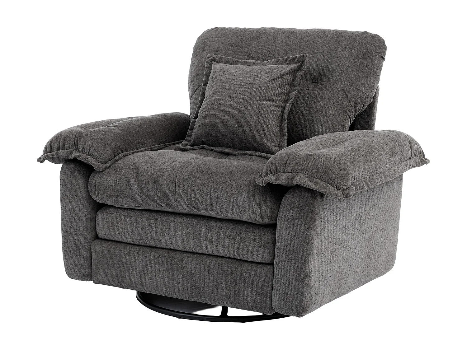 Fauteuil pivotant en tissu chenille gris avec coussin - Pour salon, chambre et bureau