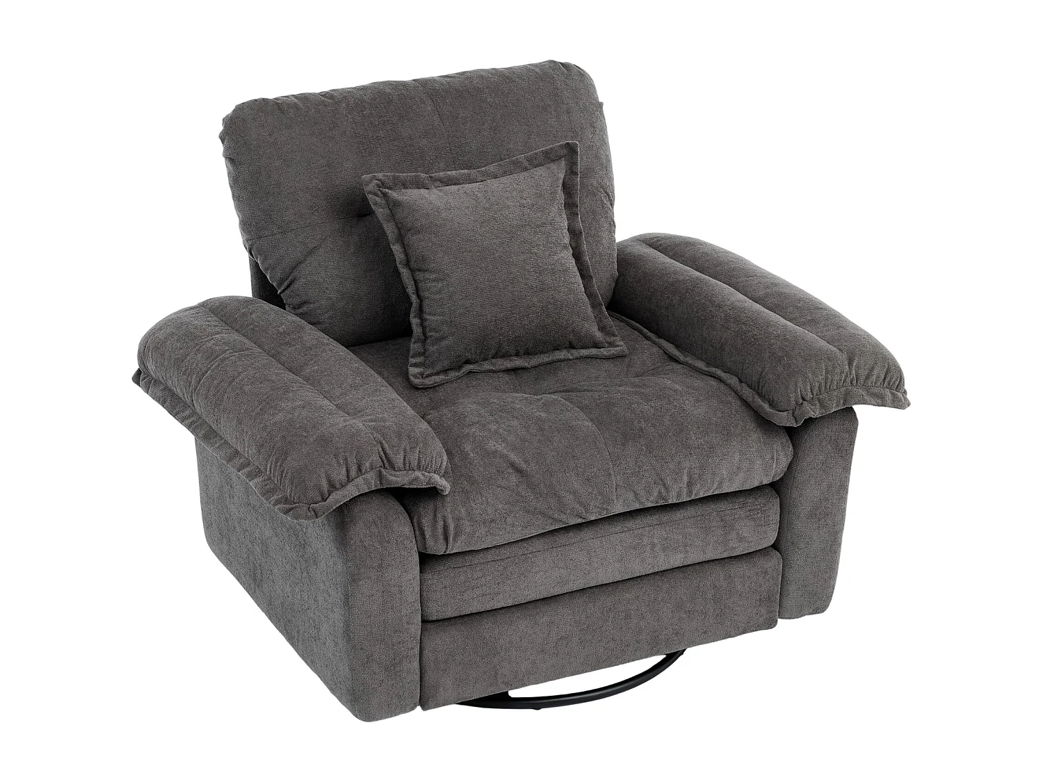 Fauteuil pivotant en tissu chenille gris avec coussin - Pour salon, chambre et bureau
