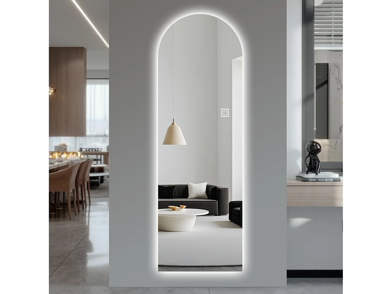 Espelho de mesa ou de parede com LED, 165x50 cm, com brilho ajustável - Vidro prateado