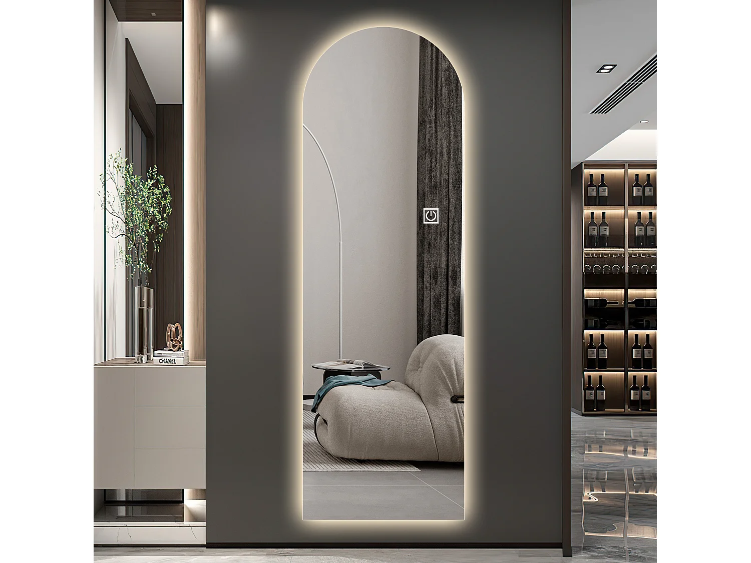 Espelho de mesa ou de parede com LED, 165x50 cm, com brilho ajustável - Vidro prateado