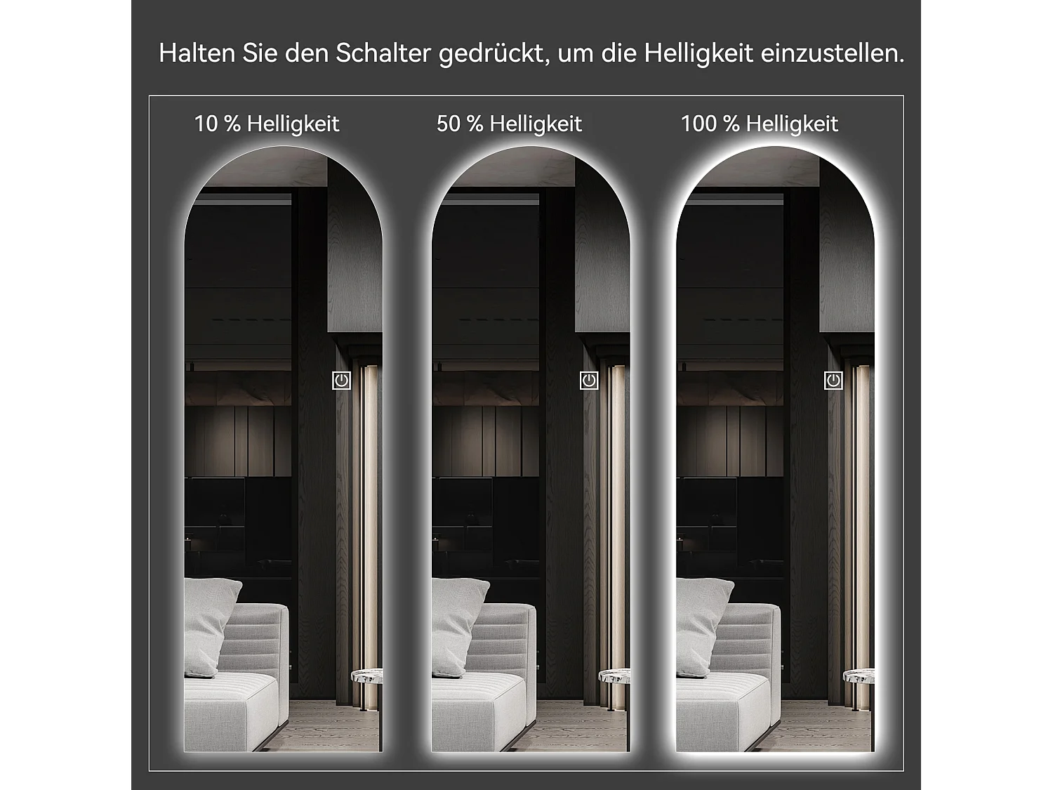 Espelho de mesa ou de parede com LED, 165x50 cm, com brilho ajustável - Vidro prateado