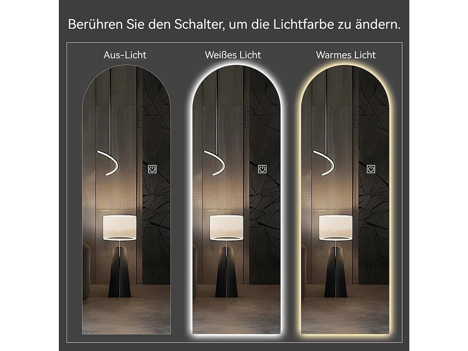 Espelho de mesa ou de parede com LED, 165x50 cm, com brilho ajustável - Vidro prateado