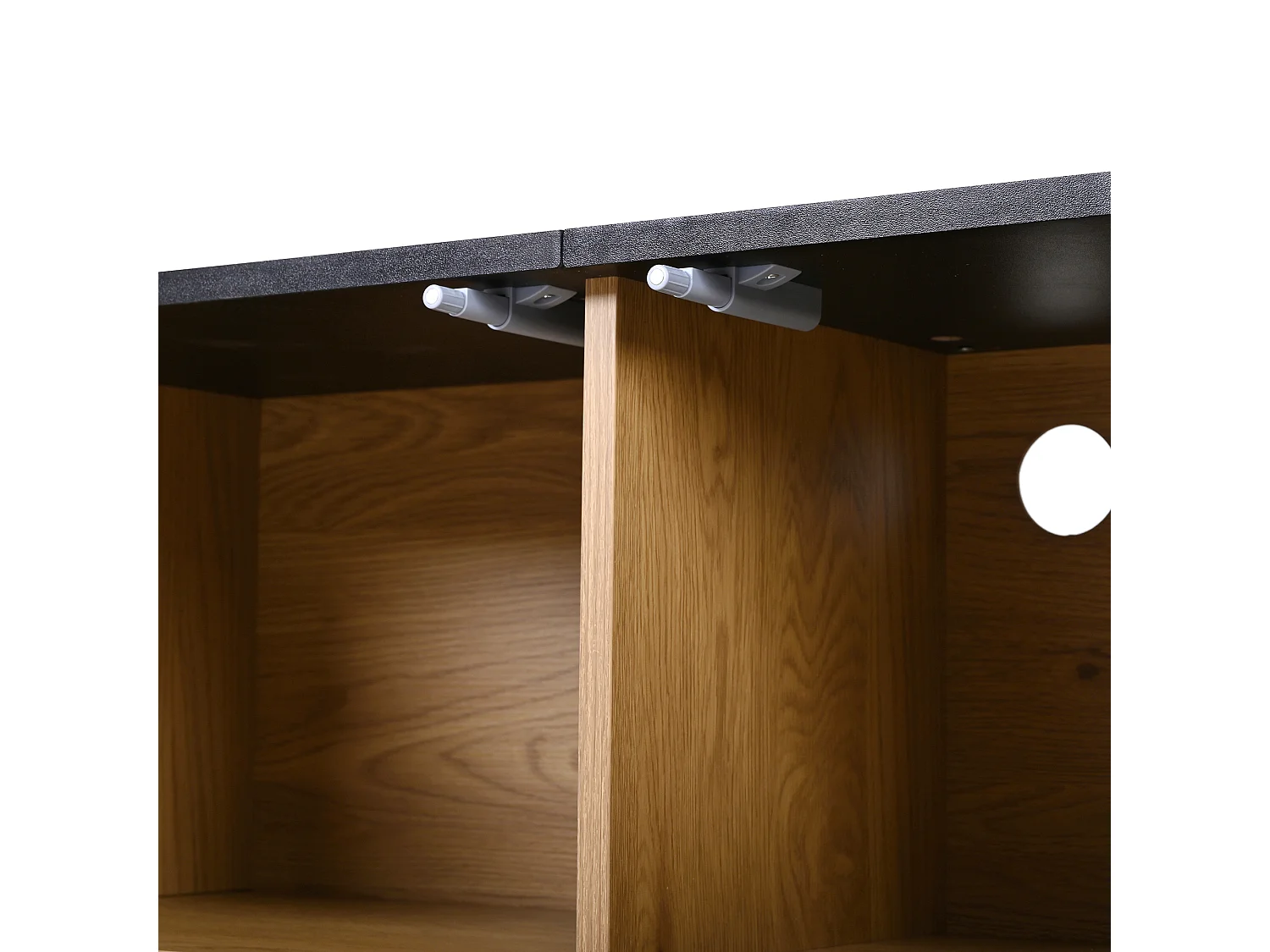 Meuble TV 190x35x45 cm avec 2 portes coulissantes et 2 portes grille - Couleur bois et noir