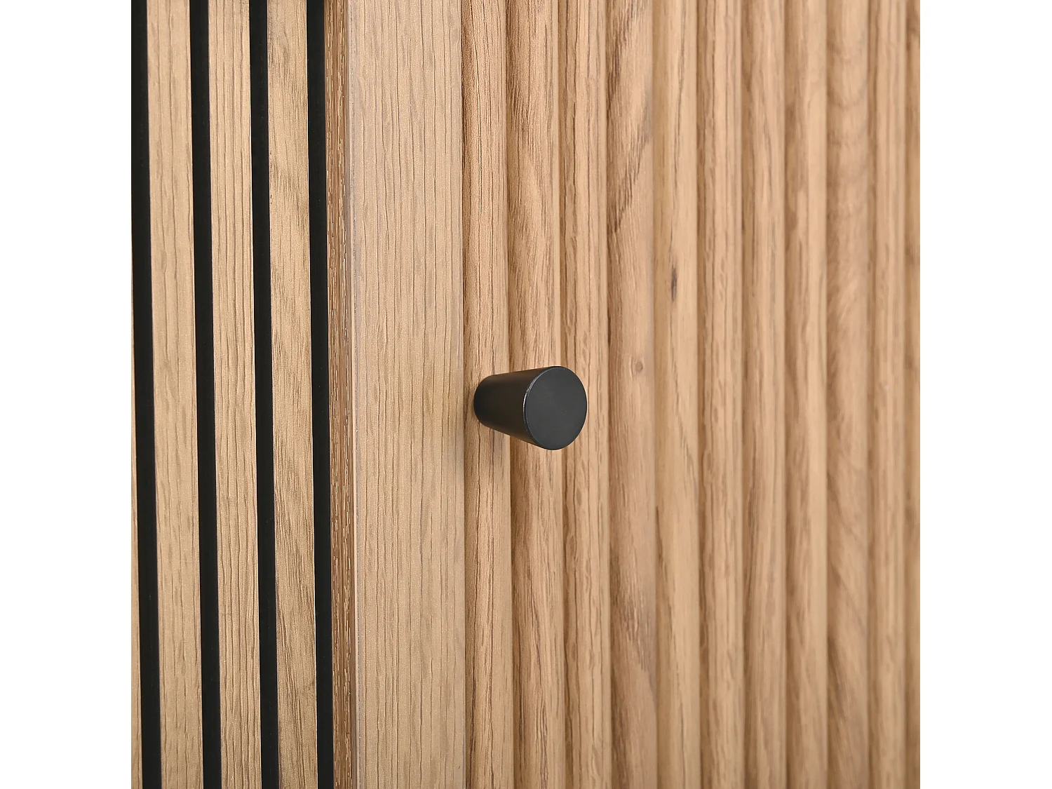 Meuble TV 190x35x45 cm avec 2 portes coulissantes et 2 portes grille - Couleur bois et noir