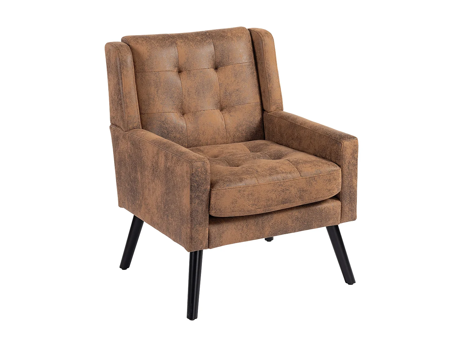 Fauteuil en tissu suédine couleur café - Pieds en bois noirs