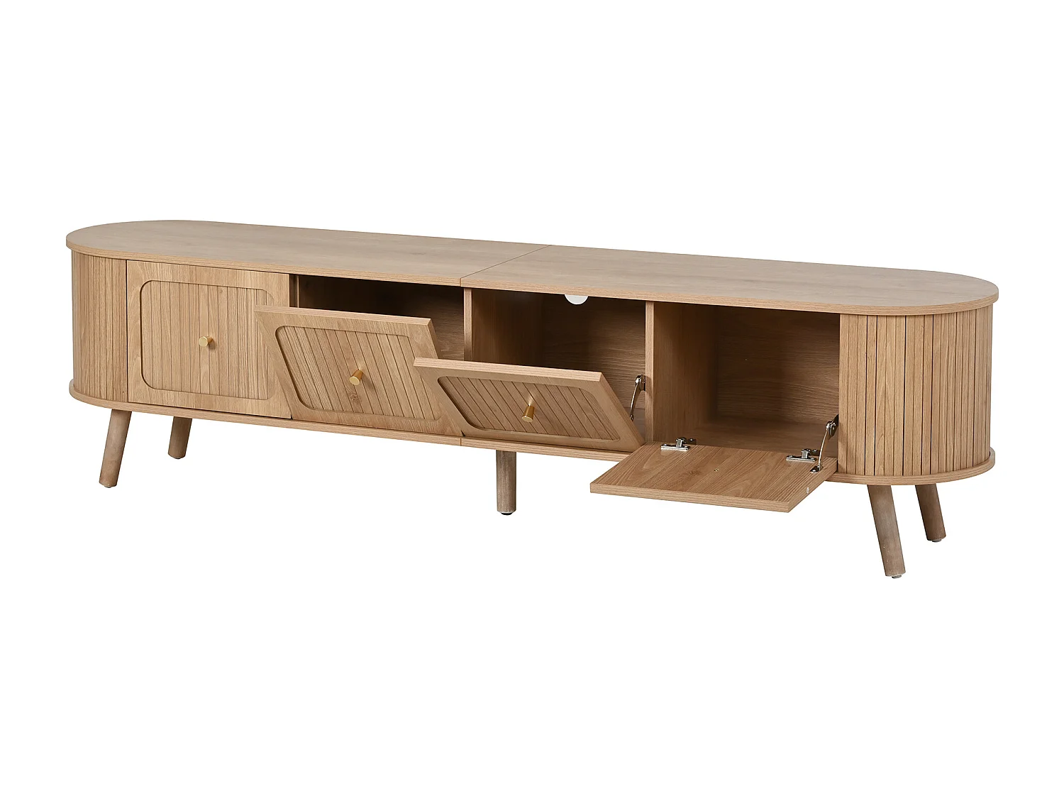 Meuble TV vintage 180x38x47 cm en couleur bois clair avec 4 portes