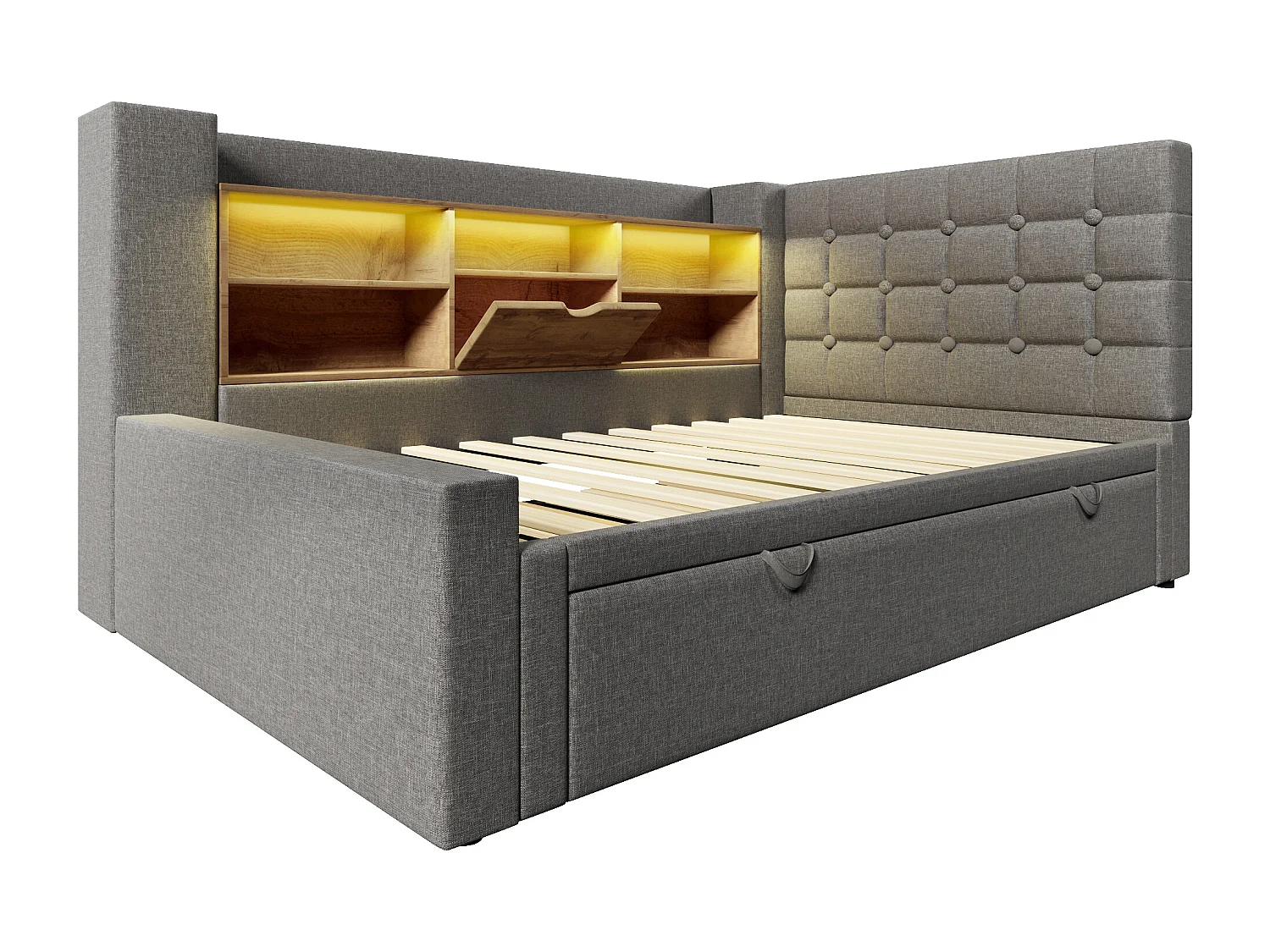 Lit banquette enfant 90x190/200 cm extensible 180x200 cm avec LED, ports USB - Lin gris
