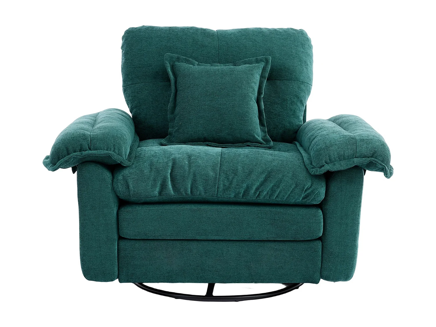 Fauteuil pivotant en tissu chenille vert avec coussin - Pour salon, chambre et bureau