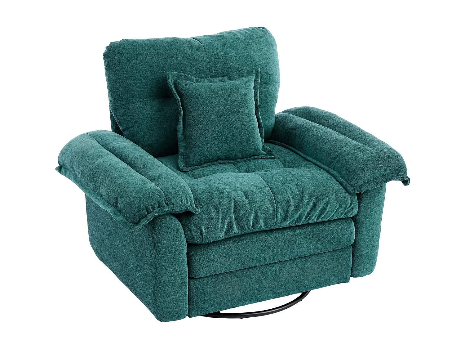 Fauteuil pivotant en tissu chenille vert avec coussin - Pour salon, chambre et bureau