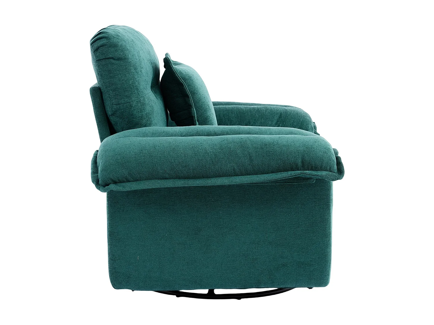 Fauteuil pivotant en tissu chenille vert avec coussin - Pour salon, chambre et bureau