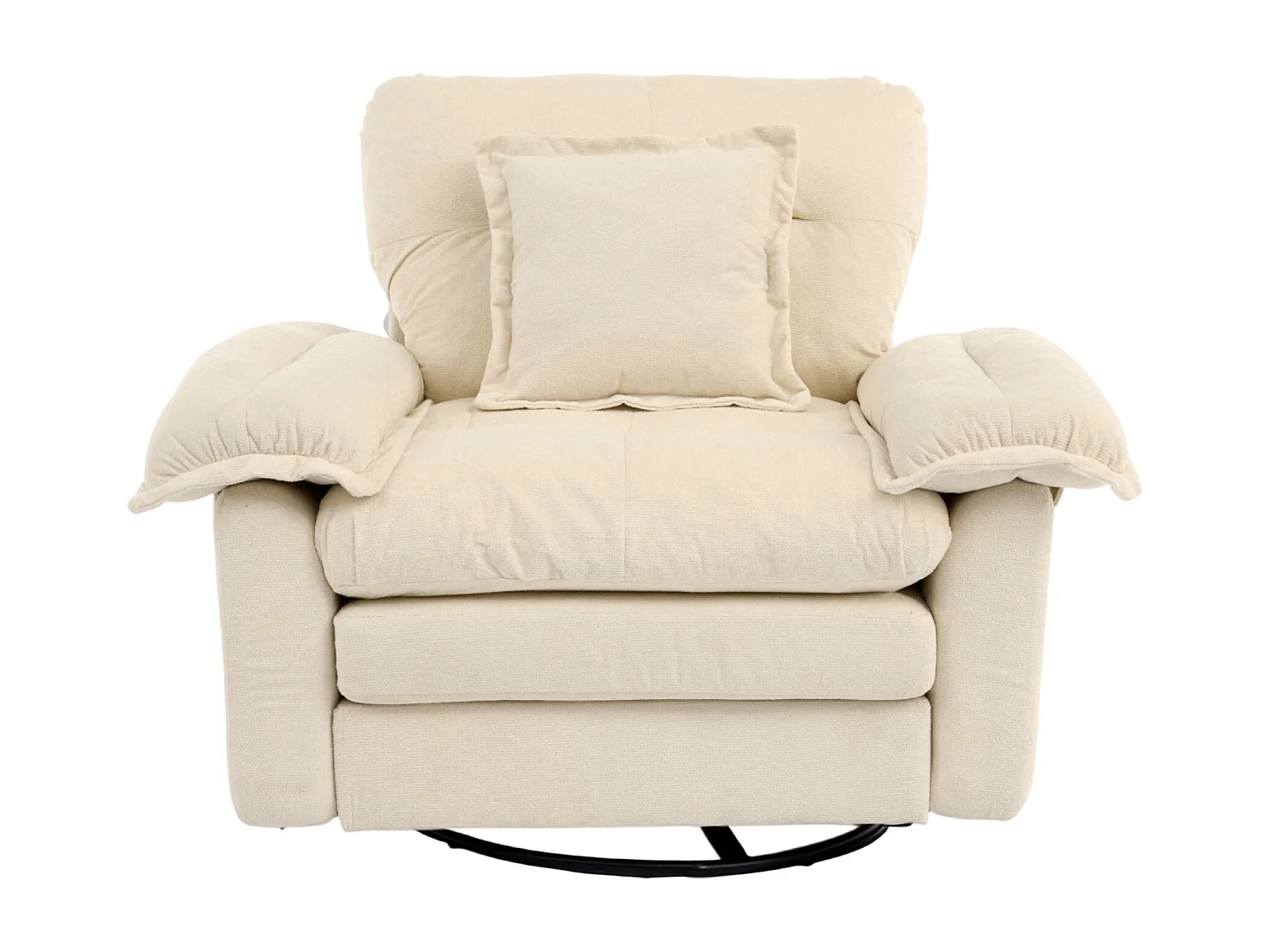 Fauteuil pivotant en tissu chenille beige avec coussin - Pour salon, chambre et bureau