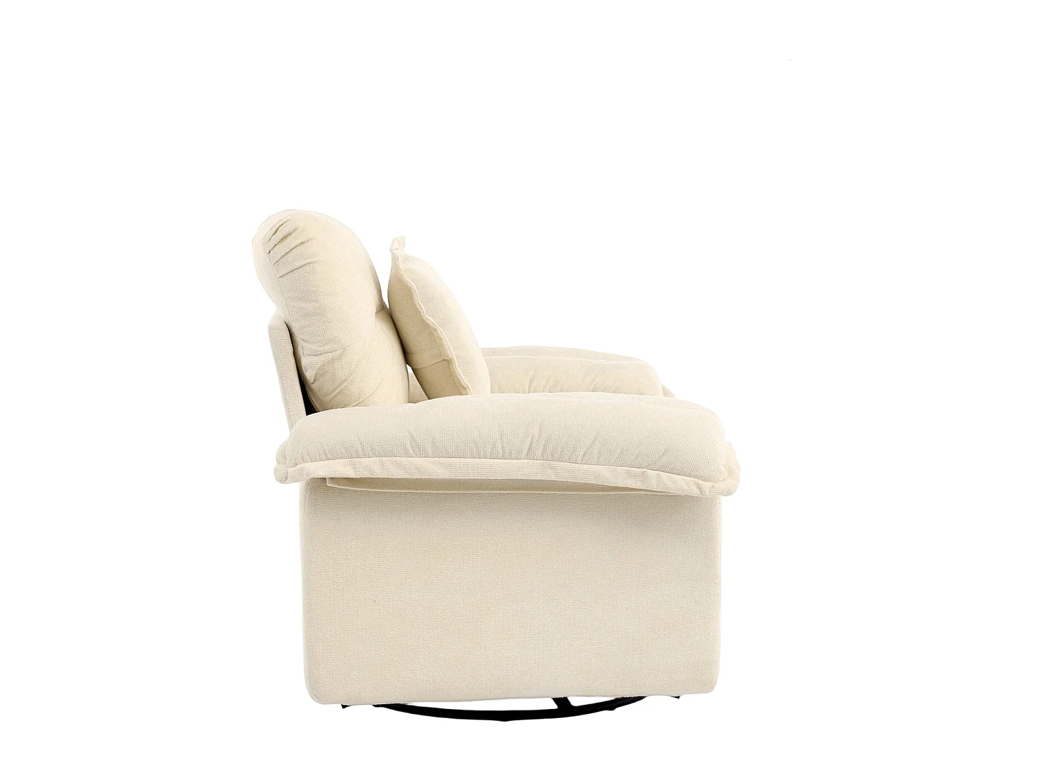 Fauteuil pivotant en tissu chenille beige avec coussin - Pour salon, chambre et bureau