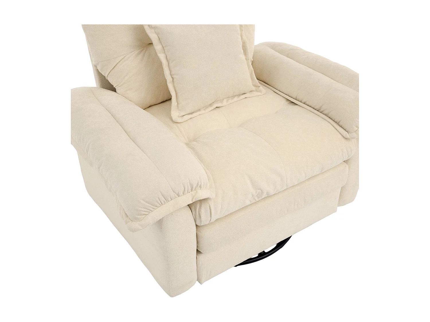 Fauteuil pivotant en tissu chenille beige avec coussin - Pour salon, chambre et bureau
