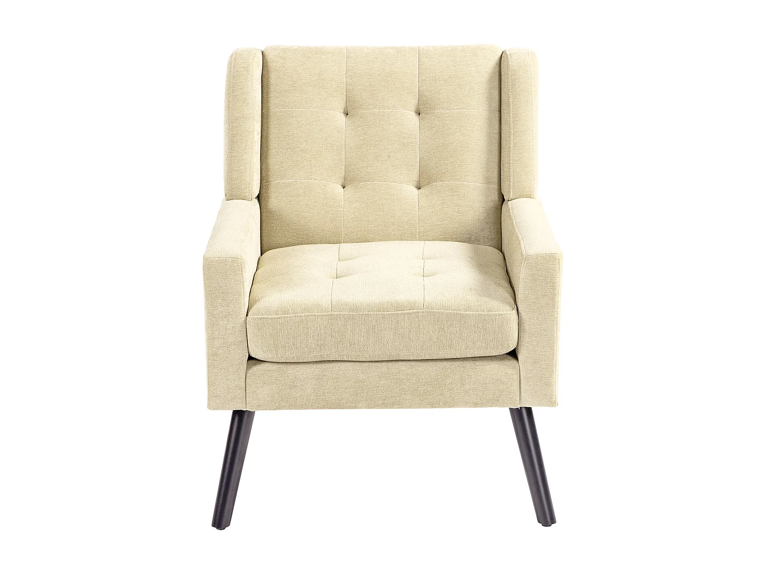 Fauteuil en tissu lin beige avec pieds en bois