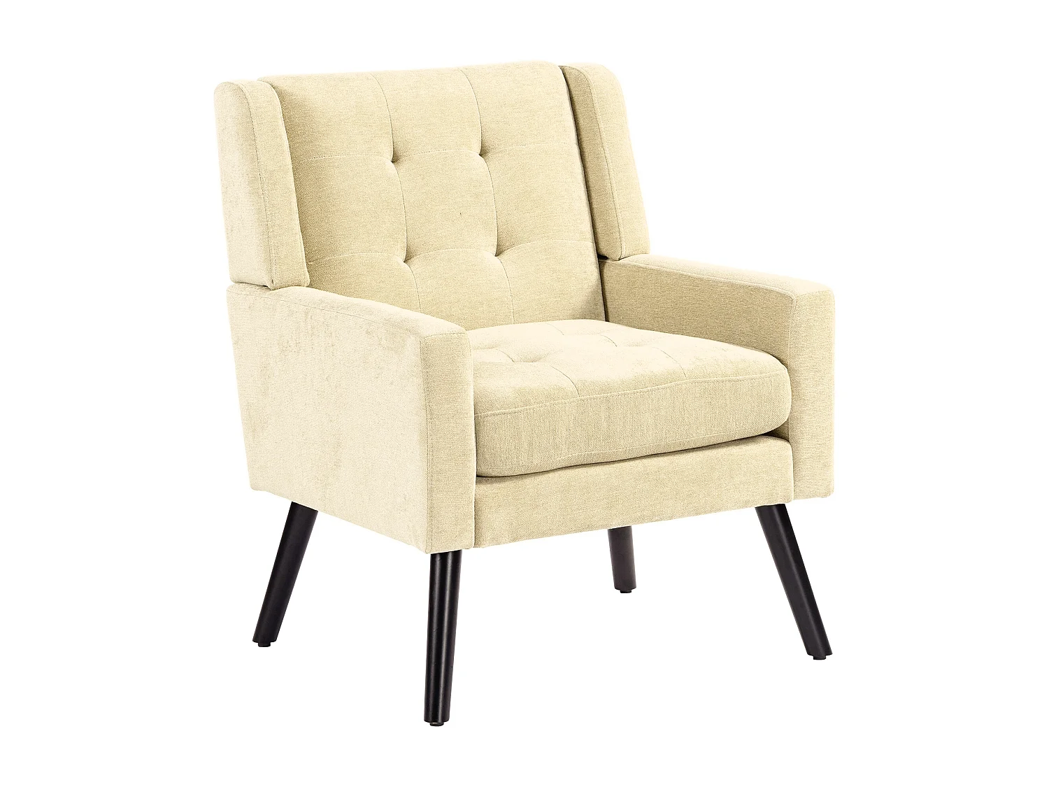 Fauteuil en tissu lin beige avec pieds en bois