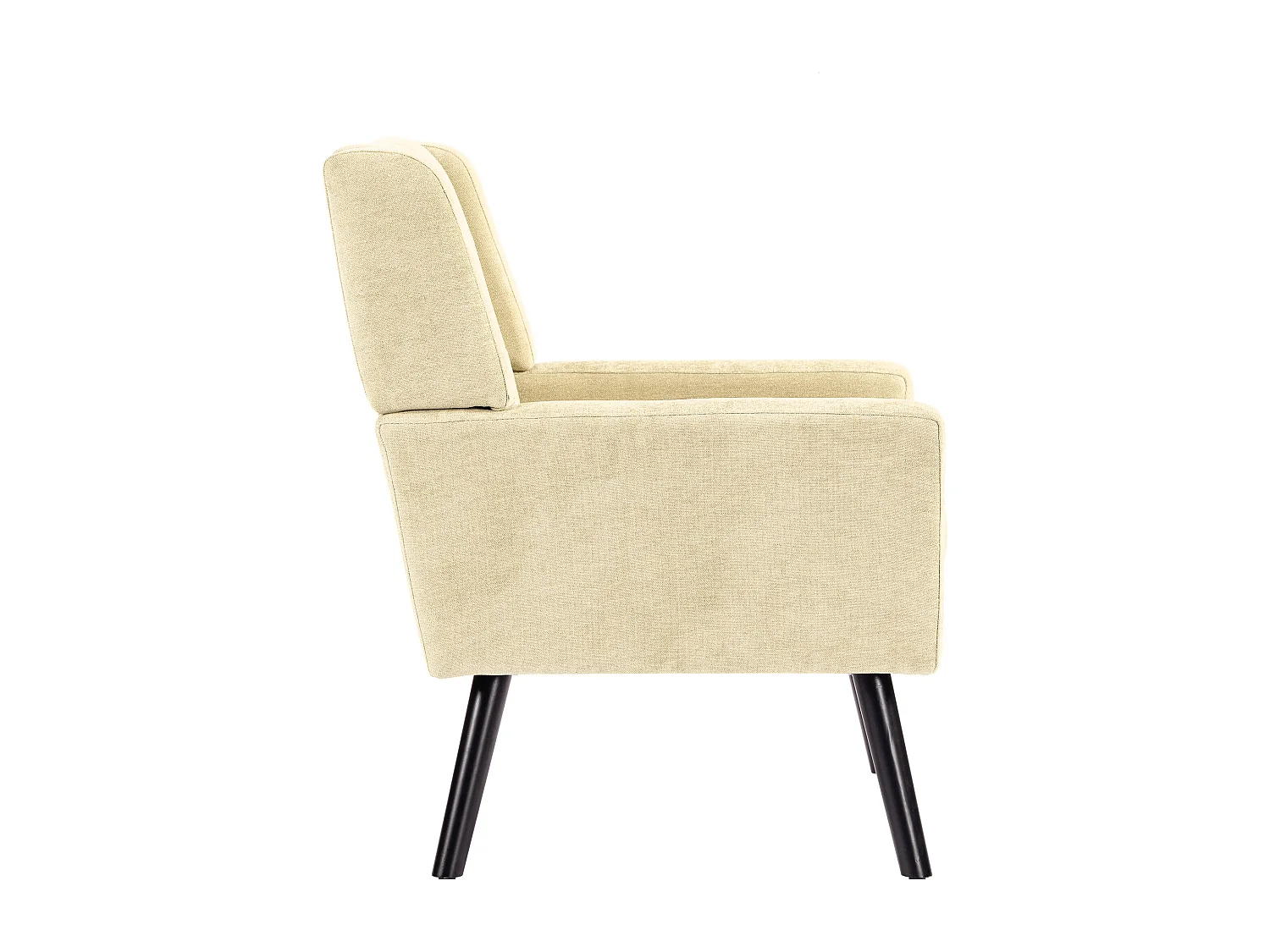 Fauteuil en tissu lin beige avec pieds en bois